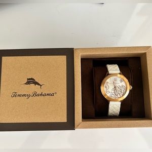 Tommy Bahama rose gold watch with white band